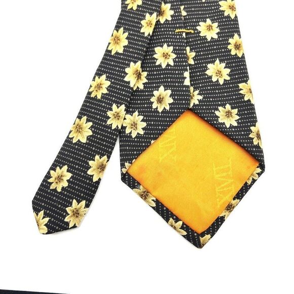 XMI Signature Floral Silk Tie Made in USA Black and Light Yellow - Picture 4 of 7